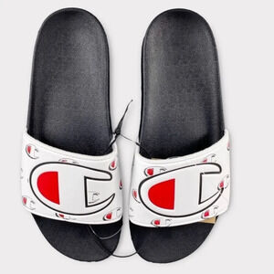 New champion slide Sandals‎ Slipper Mens 12 M IPO Repeat "C" WHITE BLACK Slip On
